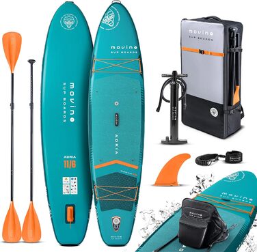 Надувний SUP дошка Movino Stand Up Paddle Board 350 см - 2в1 SUP/Каяк - до 165 кг, комплект з аксесуарами, Welded Rail, 15 PSI (Блакитний-Помаранчевий)