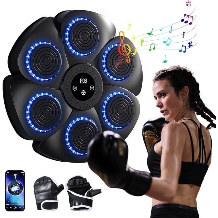 Xiaoguanlai Розумна Bluetooth настінна музична бокс-машина з рукавичками, 9 режимів швидкості, лічильник ударів, для дорослих і дітей, 2024