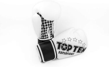 Боксерські рукавички TOP Ten SUPERFIGHT 3000, 10 унцій, шкіра, білі/чорні, для боксу та кікбоксингу