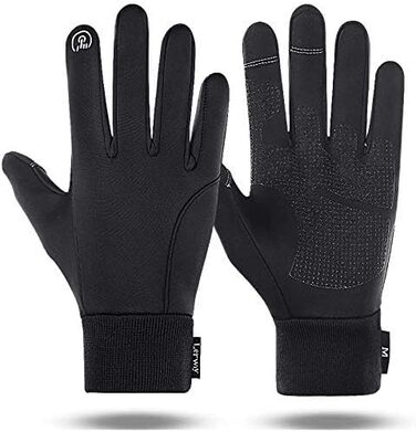 Зимові рукавички LERWAY з сенсорним екраном, чорні, для чоловіків та жінок, неслизькі, вітронепроникні, для спорту, бігу, їзди, гірського велосипеда, альпінізму, походів, водонепроникні (Чорний)