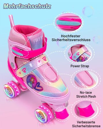 Дитячі ролики FWFX з регулюванням та підсвіткою, підходять для залу та вулиці, розмір S (EU 28-31 / MM 160-200), рожеві
