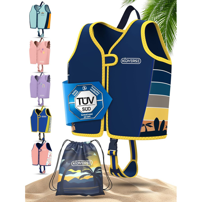 Дитячий жилет для плавання KIDVERSE 2-6 років - сертифікований TÜV, синій