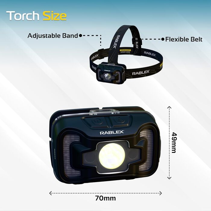 LED-ліхтар на голову RB655, 300 люмен, 7 режимів, акумулятор, USB-зарядка, червоне світло, сенсор, IPX4, водонепроникний, для кемпінгу та піших прогулянок