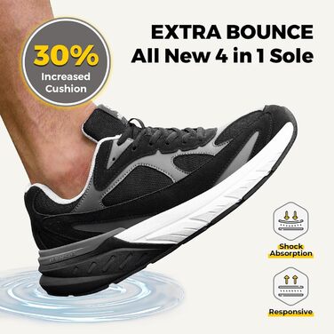 Чоловічі кросівки для бігу FitVille з широкою колодкою, чорно-сірі. Зручні, дихаючі, з неслизькою підошвою. Ідеальні для ходьби, фітнесу та джогінгу. Розмір 42.5 EU.