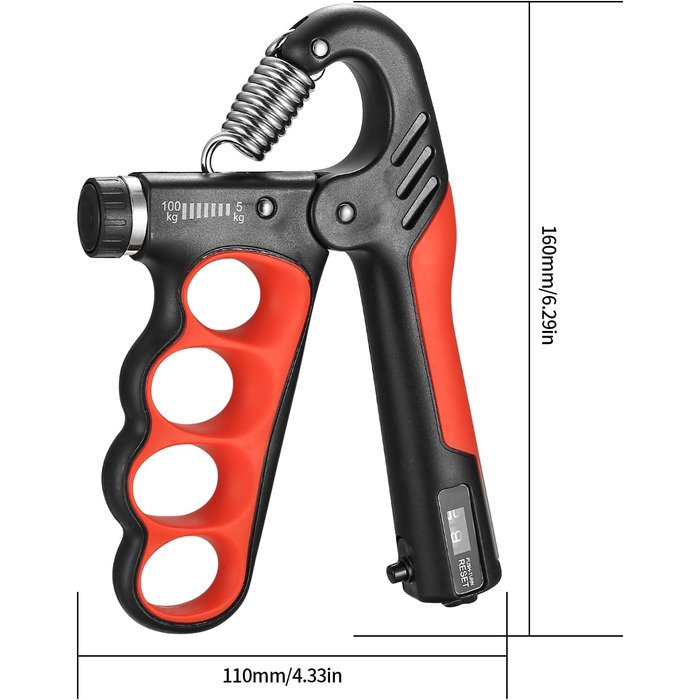 Регульований ручний тренажер для зміцнення рук та пальців, 5-100 кг, червоний