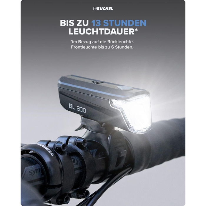 Фари для велосипеда Büchel BL 300 I StVZO (Німеччина) I До 13 годин роботи I 30/15 LUX I З батарейками I Чорний