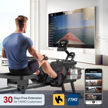 Гребний тренажер YAMO YR35 - 16л резервуар, LCD, Bluetooth, Kinomap, жовтий