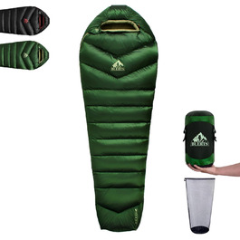 Спальний мішок BUERTS Daunen Summer 620FP, компактний, для дорослих та підлітків, 16°C, зелений