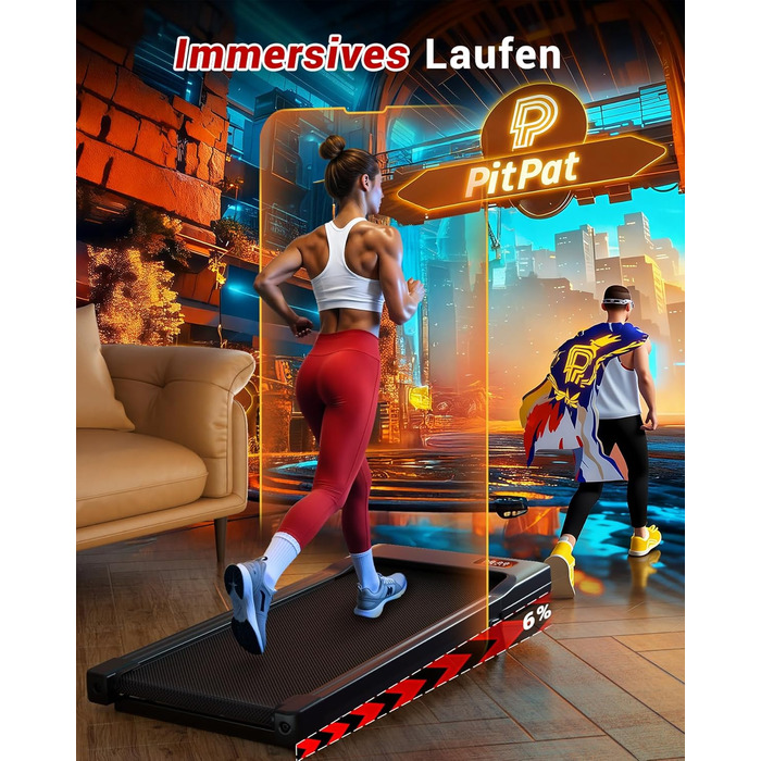 Walking Pad Superun з нахилом 6% – біговий доріжка для дому, максимальна швидкість 12 км/год, з додатком та пультом дистанційного керування. Робочий стіл, максимальне навантаження 136 кг, 90 см, колір Чорний.