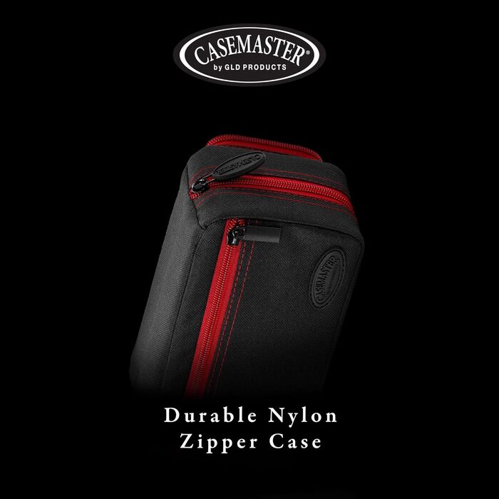 Casemaster Plazma Pro чохол для 6 дротиків (м'які та сталеві наконечники), з великою передньою кишенею для телефону, вбудованими тубусами та кишенями для оперень і наконечників, рубіново-червона окантовка