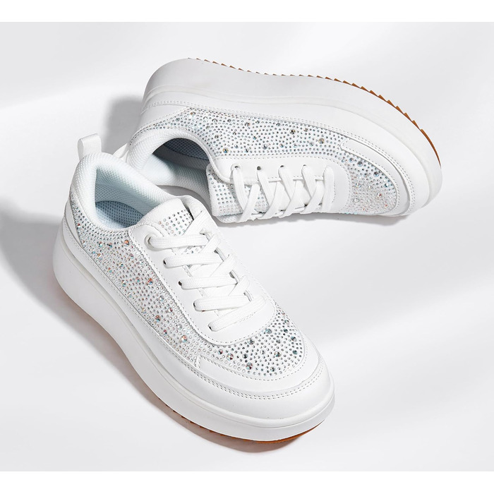 Кросівки жіночі Lucky Step на платформі з камінням, білі - стильні кежуал для прогулянок