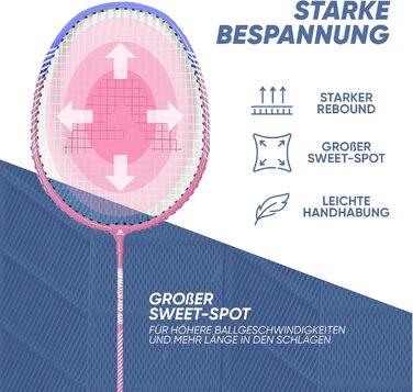 Набір для бадмінтона Apollo Match Pro 400: ракетки для дітей та дорослих, легкі алюмінієві ракетки, комплект з сумкою (блакитно-рожевий)