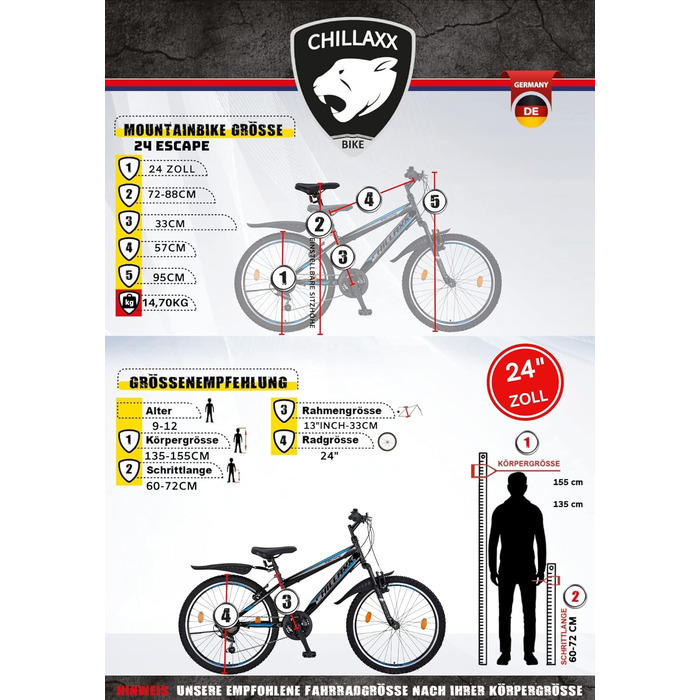 Гірський велосипед Chillaxx Bike Escape 24/26 дюймів, 21 швидкість, для дівчат, хлопців, чоловіків і жінок, чорний-червоний, V-гальма, преміум-якість