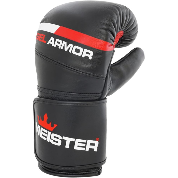 Боксерські рукавички Meister Gel Armor із натуральної шкіри з гелевим захистом та підтримкою зап'ястя, 16oz, чорні, розмір L/XL