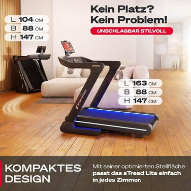 Бігова доріжка Sportstech sTread Pro/Lite – складаний, до 20 км/год, кут нахилу 15-17%, вантажопідйомність 150 кг, LED-дисплей, сумісність з додатком, тихий 7PS двигун, велика площа для бігу, німецька якісна марка sTread Lite
