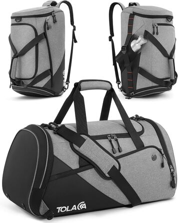 Спортивна сумка Tolaccea 47L з відділенням для взуття та мокрих речей - рюкзак, сумка для подорожей, фітнесу, тренувань (Сірий)