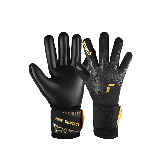 Воротарські рукавички Reusch Pure Contact Infinity Junior для футболу (чорно-золоті) - дитячі, для хлопчиків та дівчаток, для штучного газону