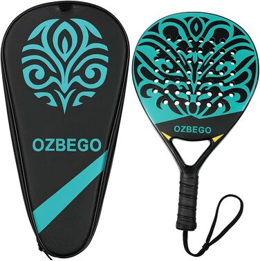 Набір для падел-тенісу Ozbego: повний карбон, сумка, 2 овергрипи, бандаж на зап'ястя, захисна плівка. Підходить для початківців та досвідчених гравців. Легкий та довговічний. Чорний та зелений колір.