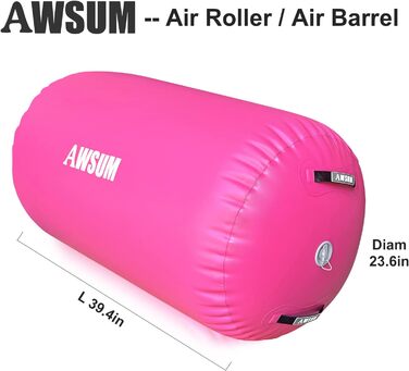 Надувний килимок для гімнастики AWSUM Air Roll 10ft (3м) x 3.3ft (1м) x 10см + Надувна роликова платформа 40x23.6см, рожевий