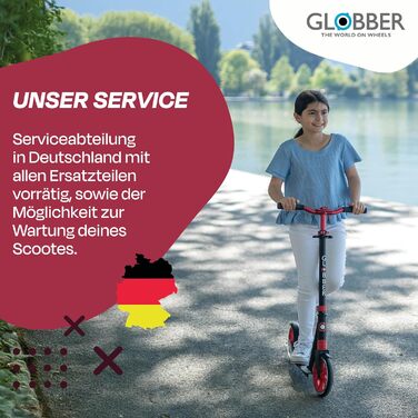Самокат Globber NL 205 Deluxe для дітей від 6 років, підлітків та дорослих, 205 мм, ABEC 7, регульований, темно-червоний