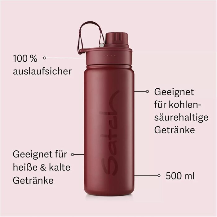 Пляшка для води satch з нержавіючої сталі 0,5 л, BPA-free, герметична, підходить для газованої води, гарячих і холодних напоїв, Black Graffiti - червона