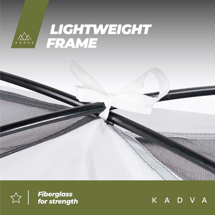 Намет KADVA для кемпінгу Festa 2, 200x120x105 см, на 2 особи, з москітною сіткою, водонепроникний, легкий, міцний, з каркасом з фібергласу, для кемпінгу та піших прогулянок, зелений