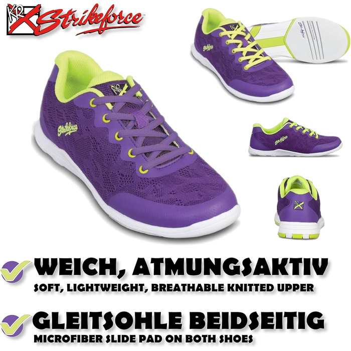 Кросівки для боулінгу KR Strikeforce з шнурівкою, спортивні, з двосторонньою підошвою, кольорові (36 EU, фіолетовий/жовтий)