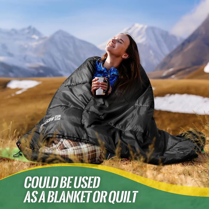 Сплячий мішок Bessport зимовий для дорослих, 3-4 сезони, легкий, ультралегкий, компактний, водонепроникний, для кемпінгу, трекінгу та подорожей (чорний)