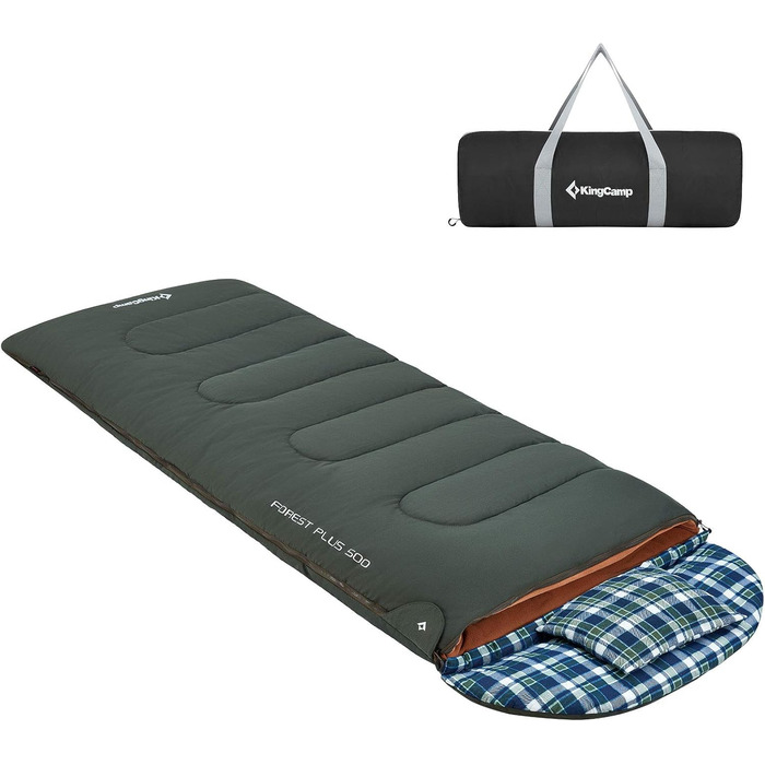 Сплячий мішок KingCamp для дорослих 3 в 1 з знімною ковдрою, зимовий, XXL, бавовна фланель, легкий, портативний, теплий (оливковий, наповнювач 500г/м²)