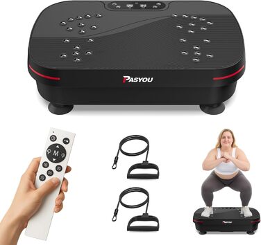 PASYOU Вібраційна платформа для тренувань всього тіла з пультом дистанційного керування та еластичним гумкою, 0-99 інтенсивність