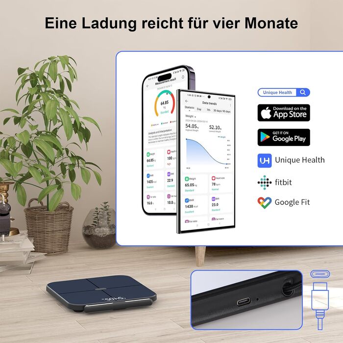 Ваги Healthkeep для зважування людини, розумний імпедансометр з 8 електродами, Wi-Fi та Bluetooth, 46 показників тіла, сумісність з Android та iOS, точність, до 180 кг, 30x30 см