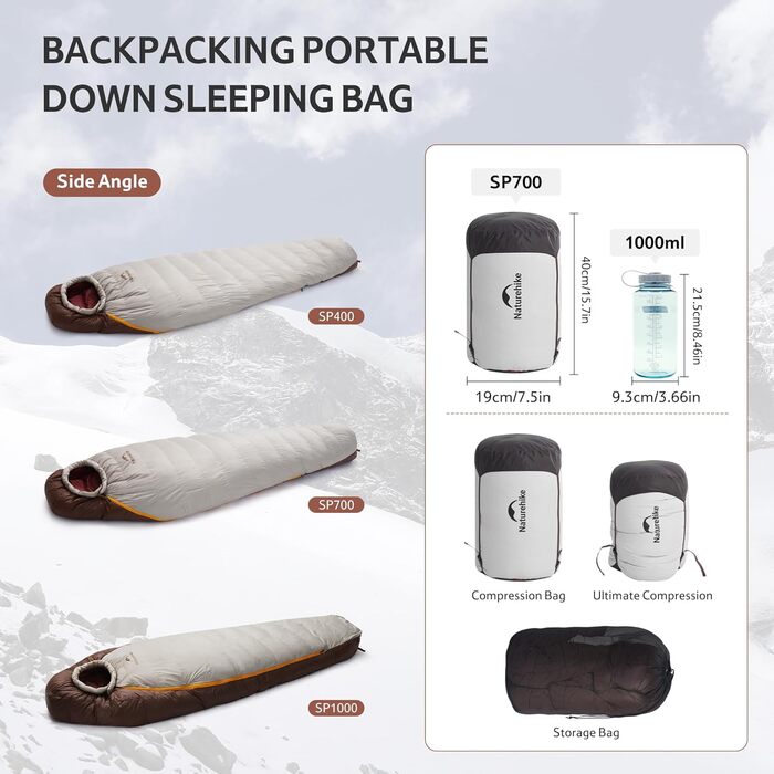 Спальний мішок Naturehike Snowbird Entendaunen, 700g, Khaki, для дорослих, кемпінг