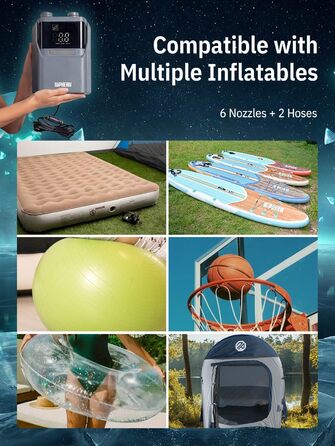 Електричний насос Niphean для SUP-дощок та автомобільних шин, 50 PSI, з подовженим кабелем зарядки 300 см та сумкою для зберігання