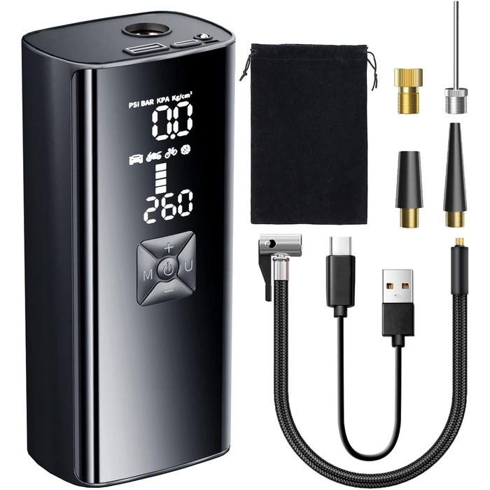 Портативний електричний компресор Adicop 9900mAh, насос 150PSI з манометром для авто, велосипедів, мотоциклів, м'ячів