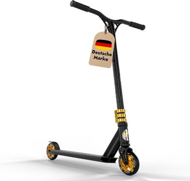 Трюковий самокат STAR SCOOTER Pro Sport для дітей від 7 років та дорослих, алюмінієвий, HIC, колеса 110/120 мм, чорний і золотий