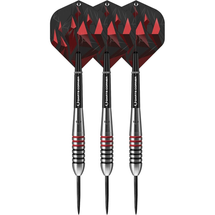 Набір дартсів Darts Corner Astrofire 90% вольфрам, сталеві наконечники, 6 флайтів, 6 шафтів, платіжна карта, кейс для зберігання, кільця