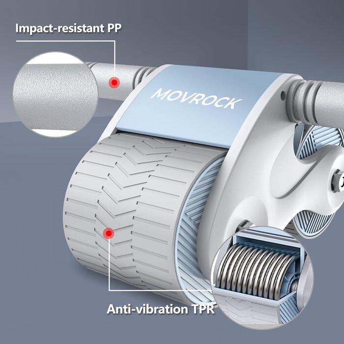 Ролик для пресу з автоматичним відкатом для дому, стабільний тренажер для пресу, з наколінниками, для тренування пресу та сили, світло-блакитний