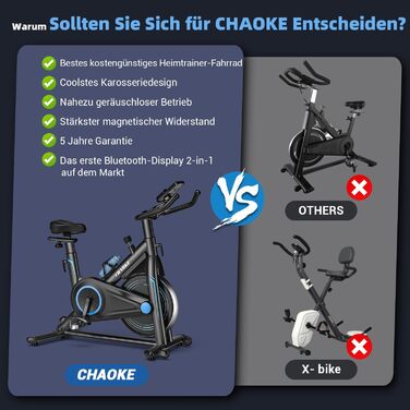 Велотренажер Heimtrainer CHAOKE з додатком, професійний ультра-тихий магнітний ергометр для дому з V-стабільною рамою, м'яким дихаючим сидінням, вантажопідйомність до 160 кг