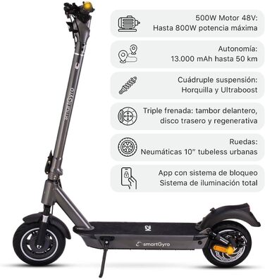 Електросамокат smartGyro K2 Titan C 48V 13 000 мАг, безкамерні колеса, підвіска, потрійне гальмо, поворотники, керування через додаток, друга генерація