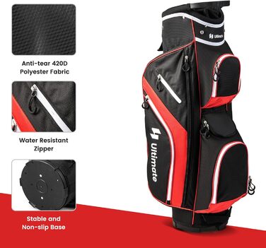 Сумка для гольфу LIFEZEAL Stand Bag з 14 відділеннями, з підтримкою, з ременем, тримачем для напоїв, 9 кишень, ізольованою кишенею, тримачем для парасольки, для чоловіків та жінок (червона)