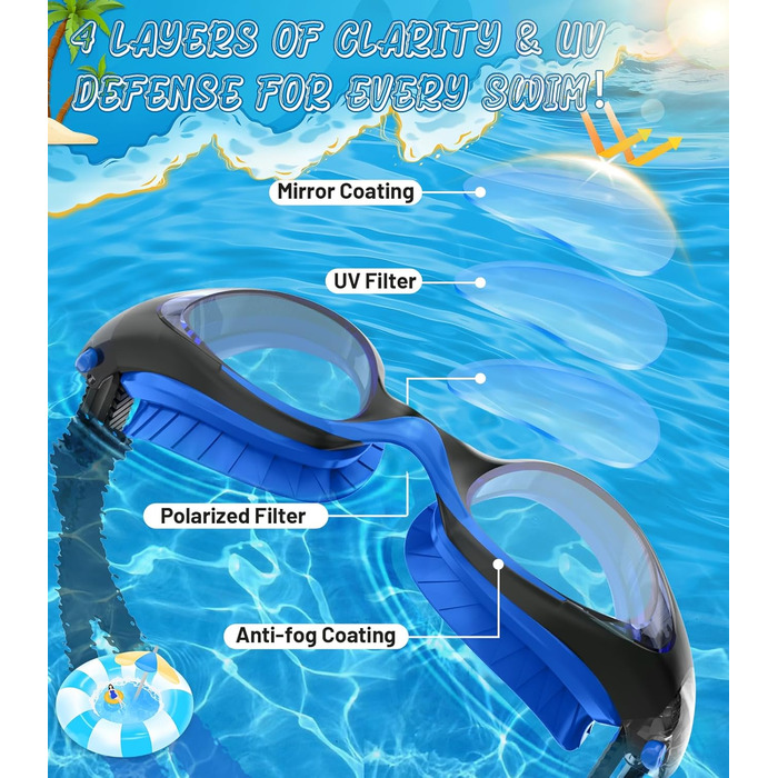 Дитячі окуляри для плавання Schwimmbrille: захист від УФ-променів та запобігання запотіванню, водонепроникні, для хлопчиків та дівчаток 6-14 років, сині + темно-сині
