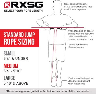Стрибкове канат Rx Smart Gear з ергономічними ручками, зварочне поліпропіленове канат для фітнесу та тренувань, кардіотренувань, WOD. Підходить для чоловіків та жінок (Чорний, S)