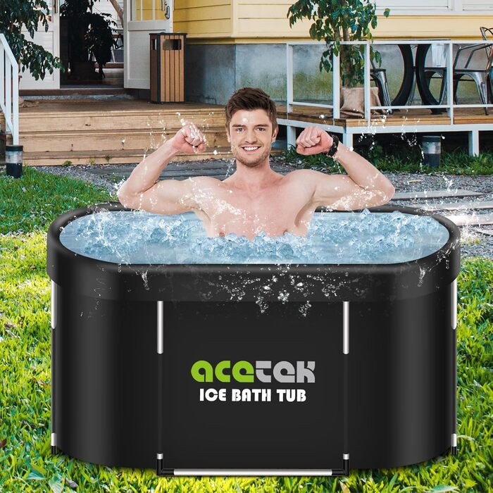 Acetek 380L Велика овальна ванна для крижаних купань, багатошарова портативна ванна для спортсменів 115 см, для відновлення, для вулиці та дому