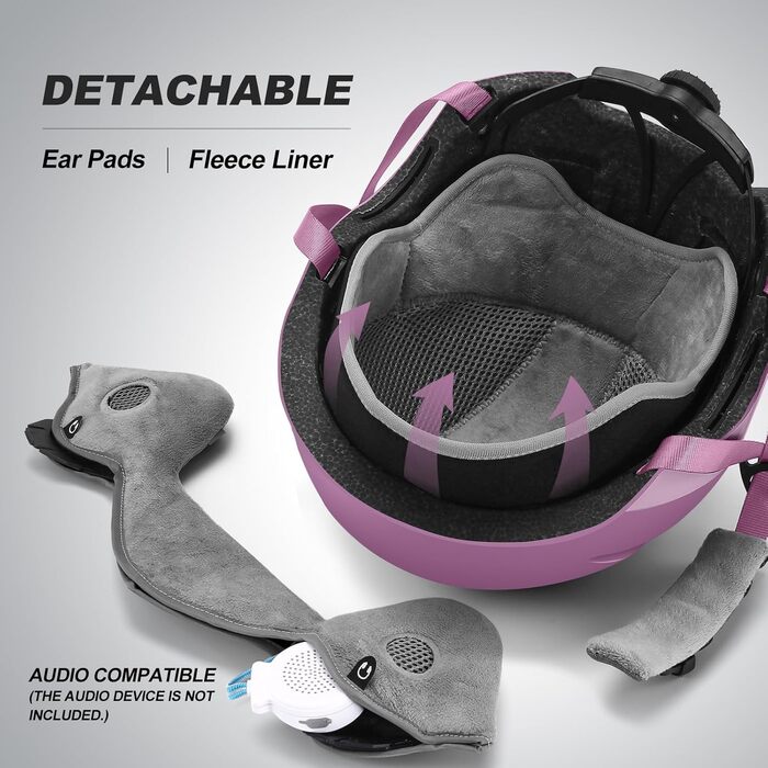 Шолом для лиж та сноуборду Odoland з маскою, захист UV 400, вітрозахист, розмір S (54-56 см), фіолетовий