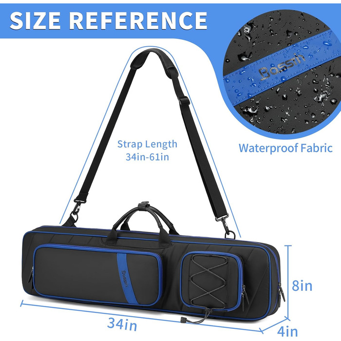 Чохол для кия BOSSTIN, 3x4 / 5x5, для більярдних київ, м'який, з підкладкою, синій