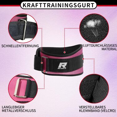 Пояс для важкої атлетики RitFit 6'' (Рожевий, XS) для силових тренувань, бодібілдингу та пауерліфтингу з липучкою