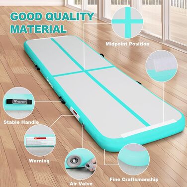 FBSPORT Airtrack Matte - килимок для гімнастики та йоги, 300x100x20 см, світло-зелений