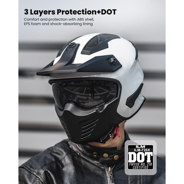 Мотошолом інтегральний IL Helmets 726X для чоловіків, ретро, з візором, ECE, білий, розмір M