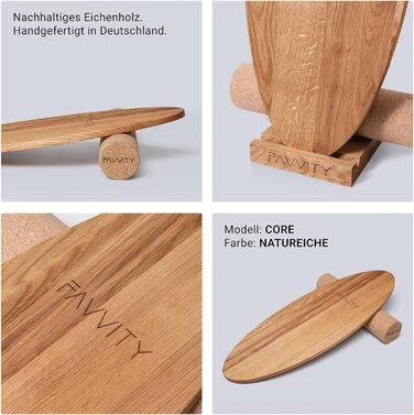 Баланс Борд з дуба | Ручна робота, Німеччина | FAVVITY® - тренажер для рівноваги з додатком (Core + кріплення, натуральний дуб)