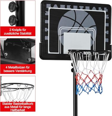 Баскетбольне кільце Yaheetech з регульованою висотою на стійці з колесами для вулиці та приміщення 264 см